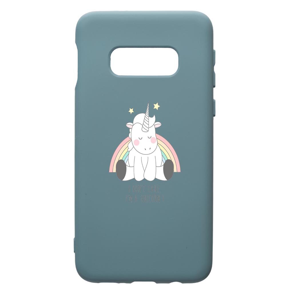 Husa Premium Silicon Compatibila Cu Samsung Galaxy S10, Unicorn - I Dont Care, cu interiorul din material textil, protectie camera, Cornflower, PCF524