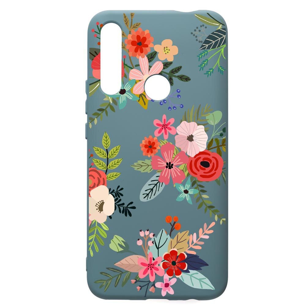 Husa Premium Silicon Compatibila Cu Huawei Y7 2019, Flowers, cu interiorul din material textil, protectie camera, Cornflower, PCF630