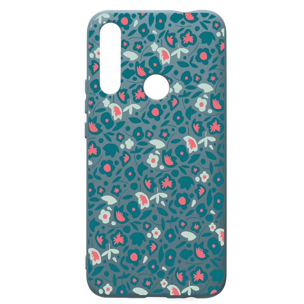 Husa Premium Silicon Compatibila Cu Huawei P Smart Z, Green Flowers Pattern, cu interiorul din material textil, protectie camera, Cornflower, PCF632