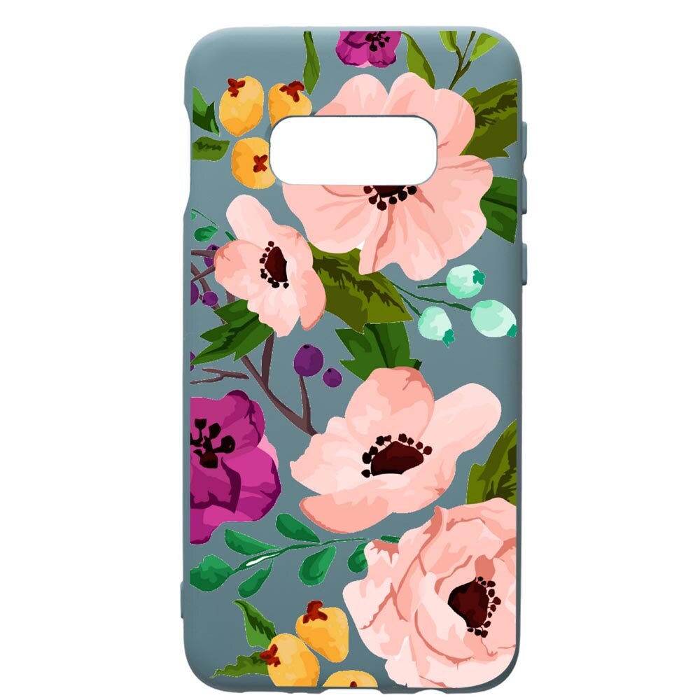 Husa Premium Silicon Compatibila Cu Samsung Galaxy S10, Flowers, cu interiorul din material textil, protectie camera, Cornflower, PCF629
