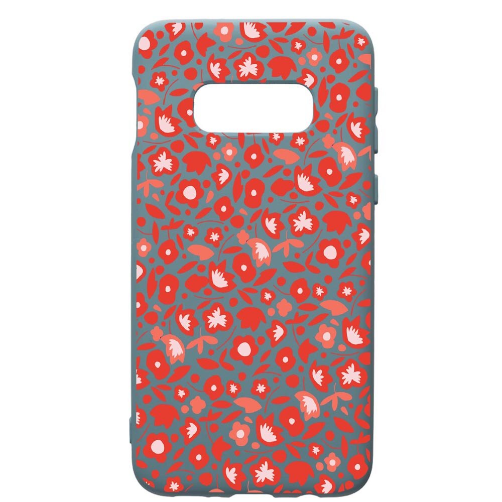 Husa Premium Silicon Compatibila Cu Samsung Galaxy S10, Red Flowers Pattern, cu interiorul din material textil, protectie camera, Cornflower, PCF631