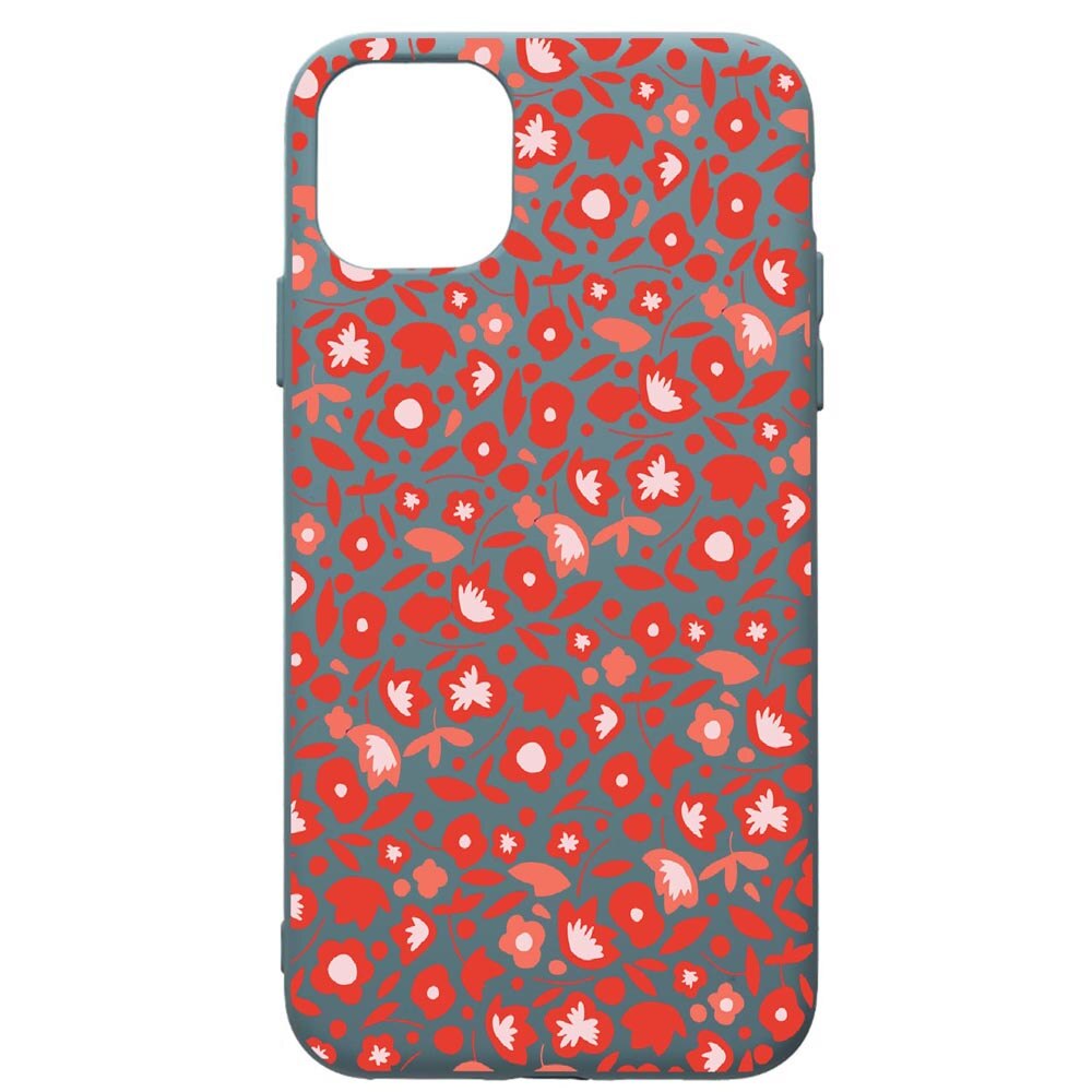 Husa Premium Silicon Compatibila Cu Apple iPhone 11 Pro Max, Red Flowers Pattern, cu interiorul din material textil, protectie camera, Cornflower, PCF631