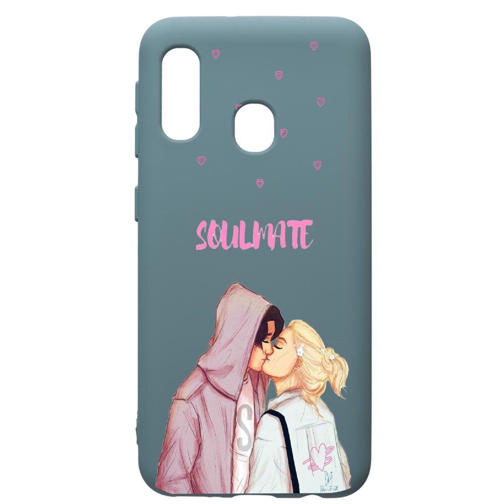 Husa Premium Silicon Compatibila Cu Samsung Galaxy A20E, Happy Flowers, cu interiorul din material textil, protectie camera, Cornflower, PCF626