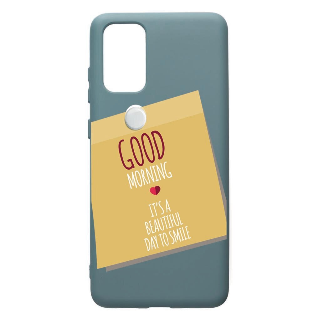 Husa Premium Silicon Compatibila Cu Samsung Galaxy S20 Plus, Sticker Good Morning, cu interiorul din material textil, protectie camera, Cornflower, PCF48