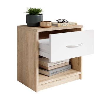 Noptiera Kring Hamar, 39x41x28 cm, culoare corp sonoma front sonama / alb, 1 sertar , 1 spatiu depozitare Noptiera Kring Hamar, 39x41x28 cm, culoare corp sonoma front sonama / alb, 1 sertar , 1 spatiu depozitare