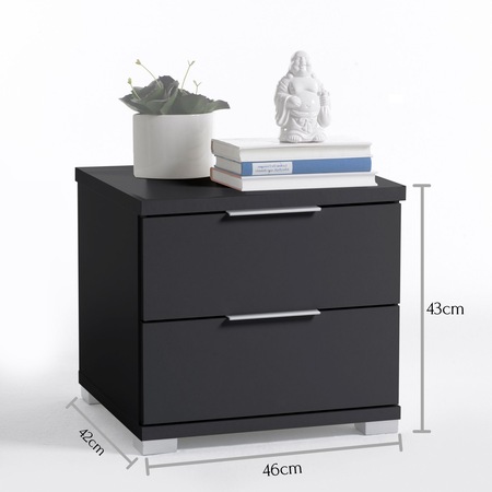 Noptiera Kring Colline, 46x43x42 cm, culoare negru, 2 sertare