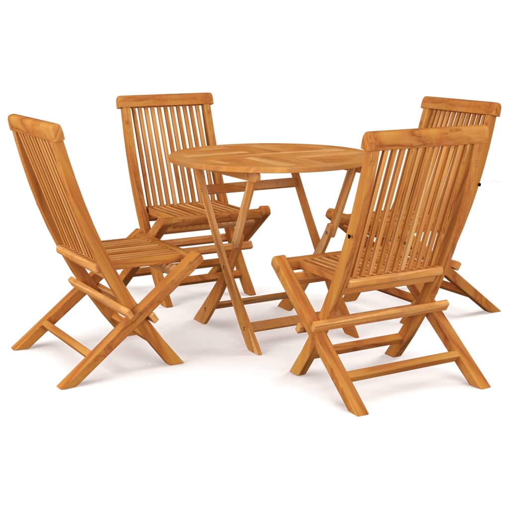 Set mobila de gradina cu 1 masa rotunda si 4 scaune, vidaXL, Lemn, 85 x 76 cm, Maro