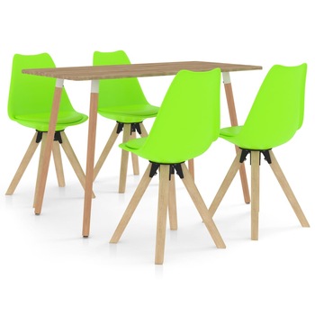 Set mobilier de bucatarie 5 piese, masa cu scaune, vidaXL, Piele artificiala/Lemn de fag, 120 x 60 x 75 cm, Verde Set mobilier de bucatarie 5 piese, masa cu scaune, vidaXL, Piele artificiala/Lemn de fag, 120 x 60 x 75 cm, Verde