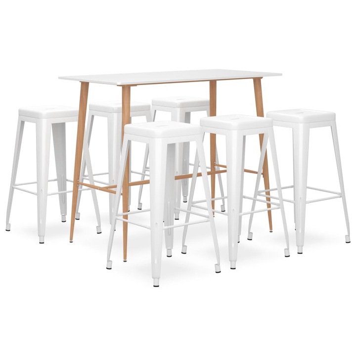 Set mobilier de bar vidaXL, 7 piese, alb, 28.29 kg