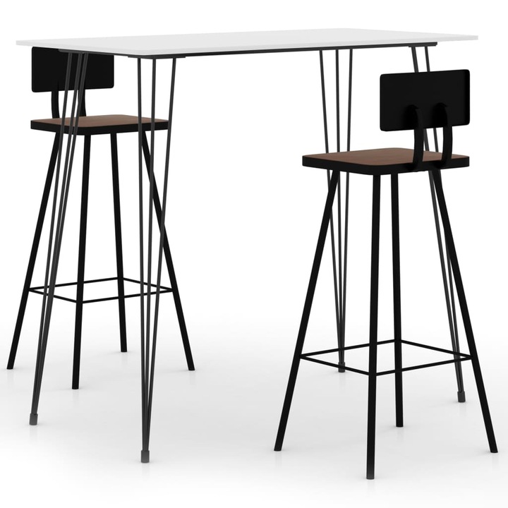 Set mobilier de bar vidaXL, 3 piese, alb, 23.95 kg
