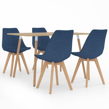 Set mobilier de bucatarie cu 1 masa si 4 scaune tapitate, vidaXL, Tesatura, 120 x 60 x 75 cm, Albastru