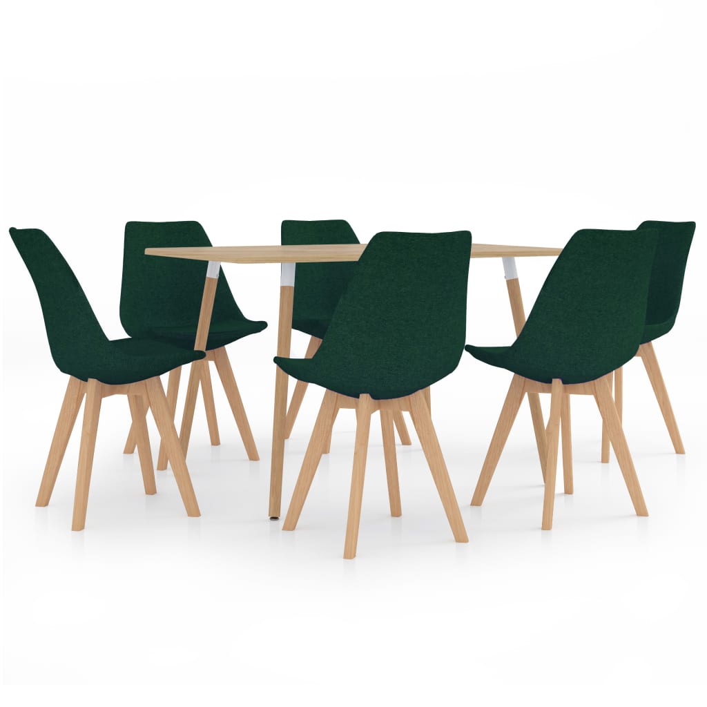 Set mobilier de bucatarie cu 1 masa si 6 scaune tapitate, vidaXL, Tesatura, 120 x 60 x 75 cm, Verde