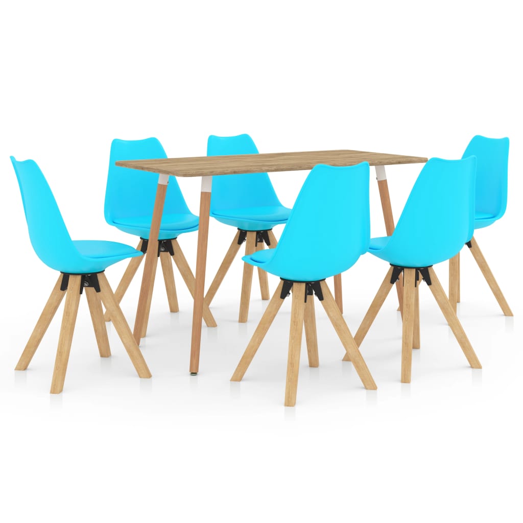 Set de masa de bucatarie cu 7 piese vidaXL, Piele artificiala, 120 x 60 x 75 cm, Albastru deschis/Maro