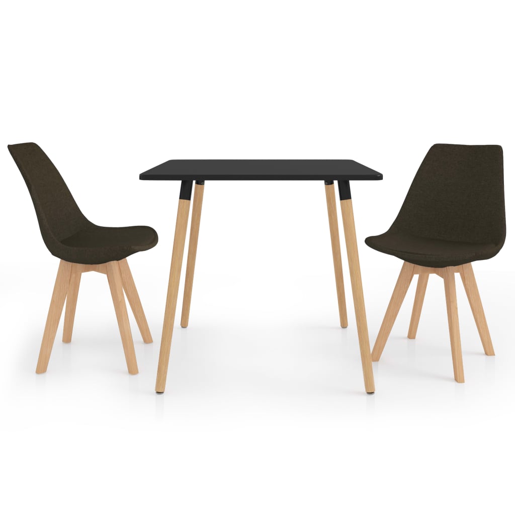 Set de masa de bucatarie cu blat negru cu 2 scaune tapitate, vidaXL, Tesatura, 80 x 80 x 75 cm, Maro inchis