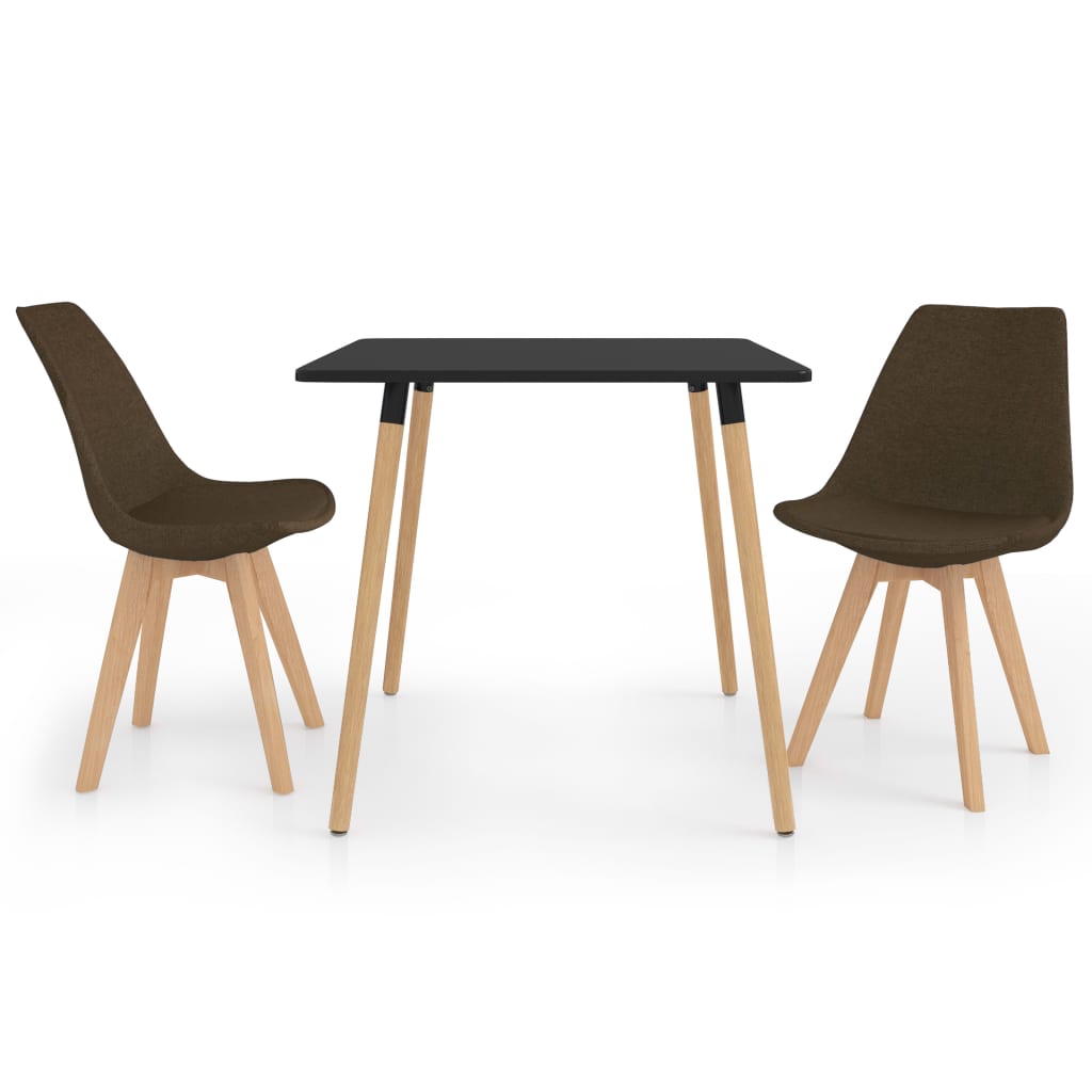 Set de masa de bucatarie cu blat negru cu 2 scaune tapitate, vidaXL, Tesatura, 80 x 80 x 75 cm, Maro