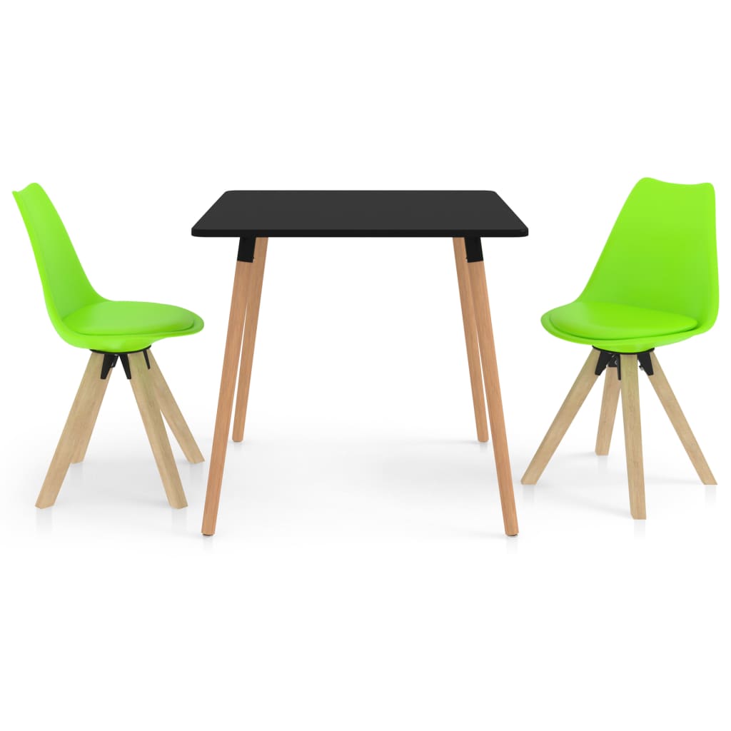 Set mobilier de bucatarie cu 1 masa cu blat negru si 2 scaune cu sezut tapitat, vidaXL, Piele artificiala, 80 x 80 x 75 cm, Verde deschis