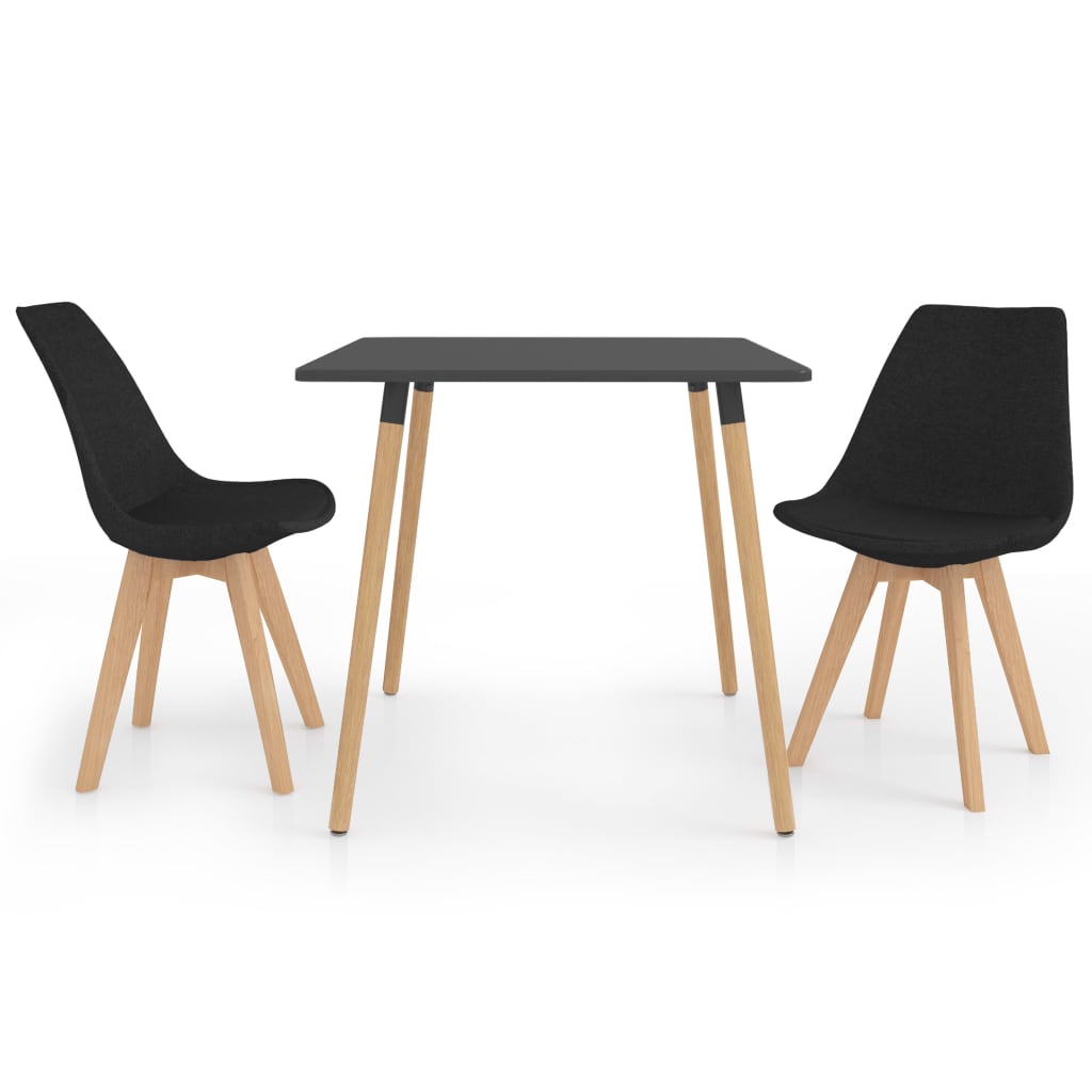 Set de masa de bucatarie cu blat gri cu 2 scaune tapitate, vidaXL, Tesatura, 80 x 80 x 75 cm, Negru