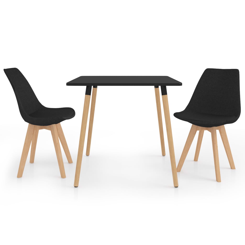 Set de masa de bucatarie cu blat negru cu 2 scaune tapitate, vidaXL, Tesatura, 80 x 80 x 75 cm, Negru