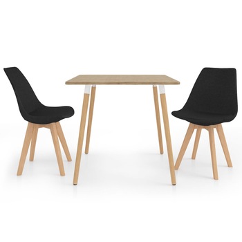 Set de masa de bucatarie cu 2 scaune tapitate, vidaXL, Tesatura, 80 x 80 x 75 cm, Negru Set de masa de bucatarie cu 2 scaune tapitate, vidaXL, Tesatura, 80 x 80 x 75 cm, Negru