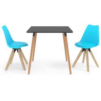 Set de masa de bucatarie cu blat gri cu 2 scaune tapitate cu piele ecologica, vidaXL, Piele artificiala, 80 x 80 x 75 cm, Albastru deschis