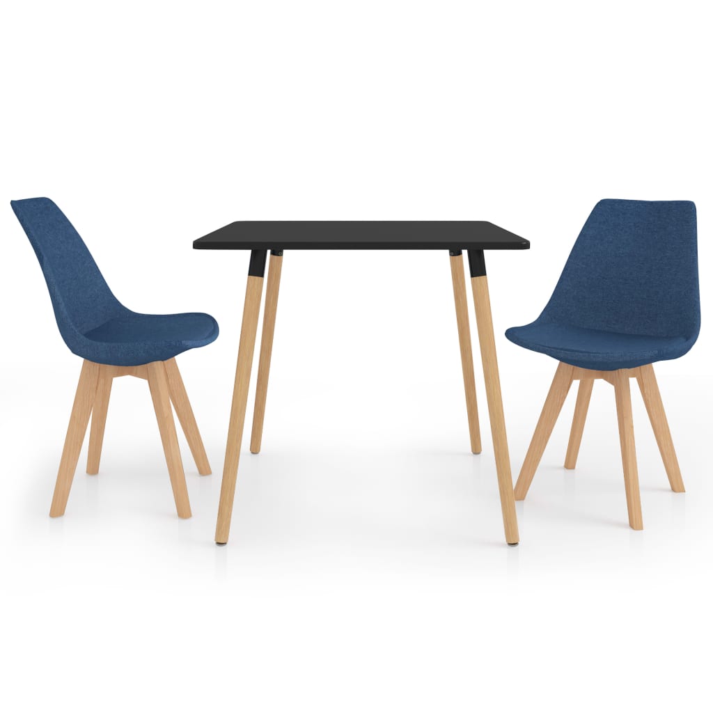Set de masa de bucatarie cu blat negru cu 2 scaune tapitate, vidaXL, Tesatura, 80 x 80 x 75 cm, Albastru
