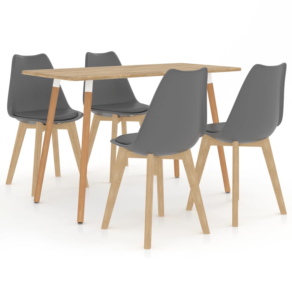Set de masa de bucatarie cu 4 scaune cu sezut tapitat, vidaXL, Piele artificiala, 42 x 42 x 81 cm, Gri