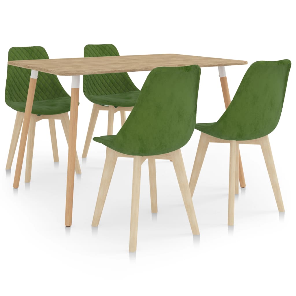 Set de masa de bucatarie cu 4 scaune tapitate cu catifea, vidaXL, Catifea, 49 x 57 x 82 cm, Verde deschis