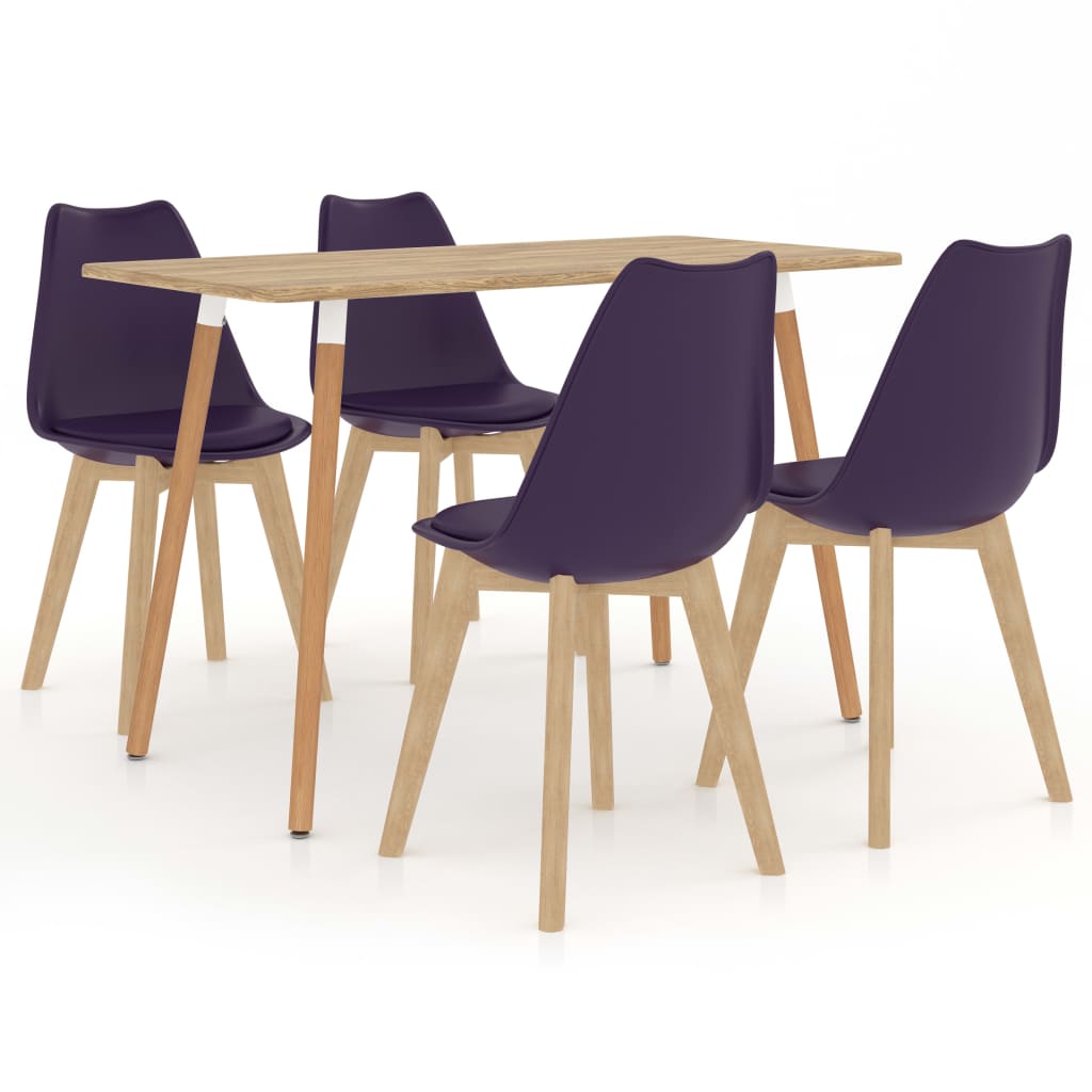 Set de masa de bucatarie cu 4 scaune cu sezut tapitat, vidaXL, Piele artificiala, 42 x 42 x 81 cm, Mov