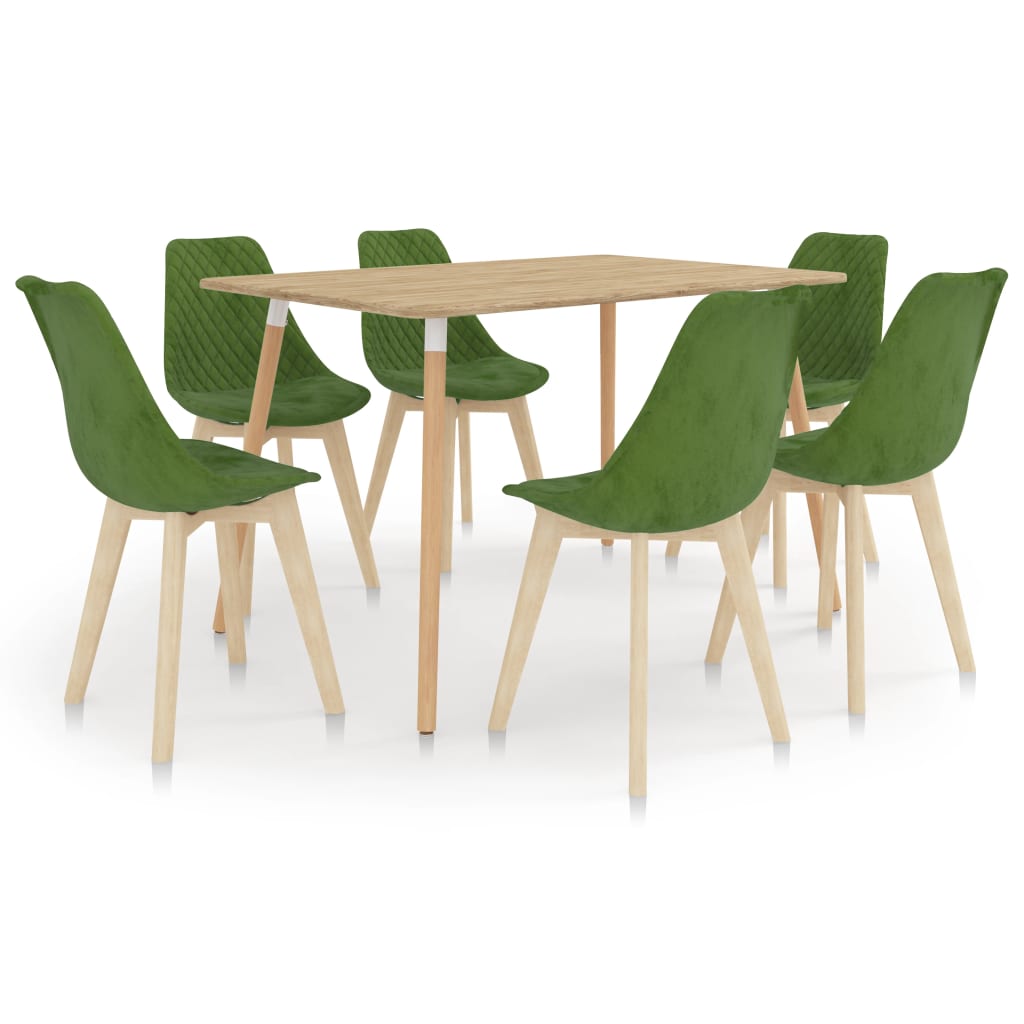 Set mobilier de bucatarie cu 1 masa si 6 scaune tapitate cu catifea, vidaXL, Catifea, 120 x 60 x 75 cm, Verde deschis