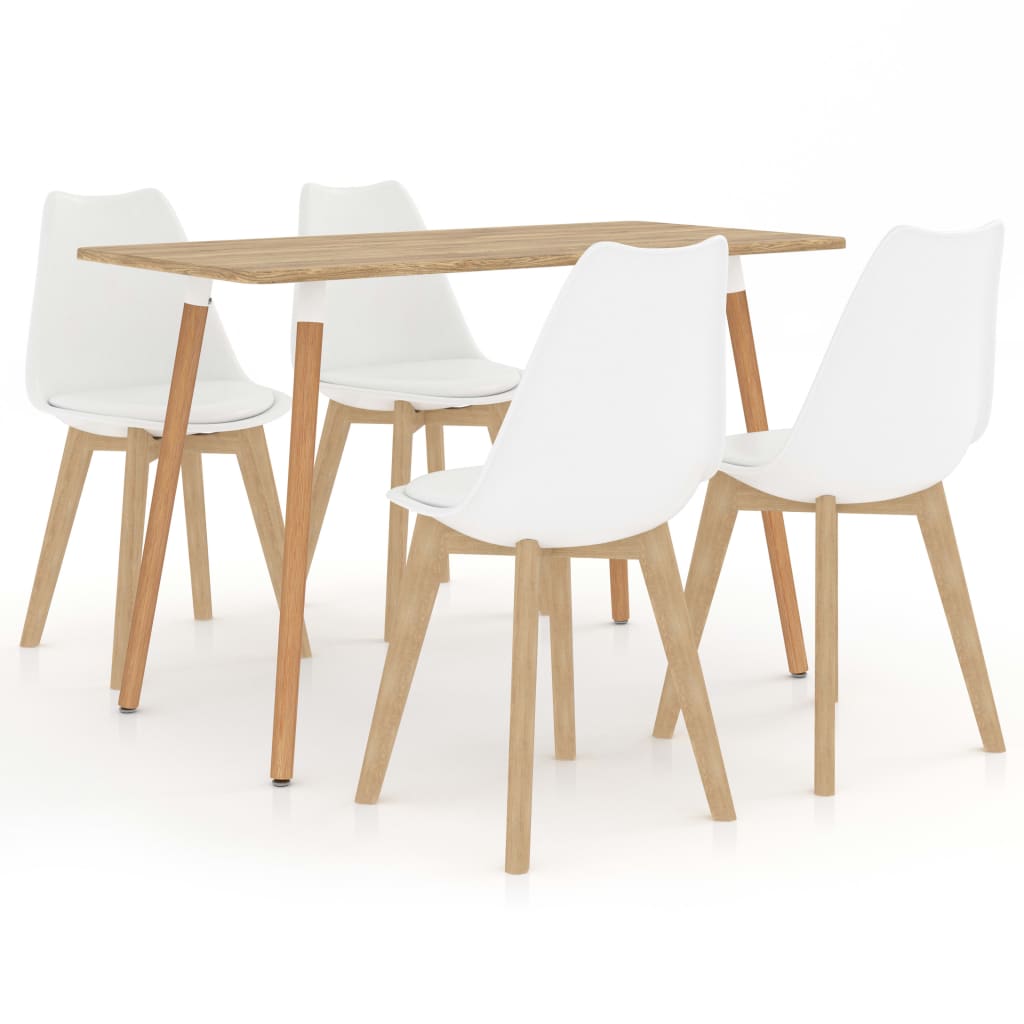 Set de masa de bucatarie cu 4 scaune cu sezut tapitat, vidaXL, Piele artificiala, 42 x 42 x 81 cm, Alb