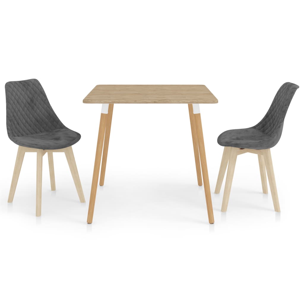 Set de masa de bucatarie cu 2 scaune tapitate cu catifea, vidaXL, Catifea, 80 x 80 x 75 cm, Gri