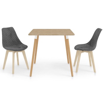 Set de masa de bucatarie cu 2 scaune tapitate cu catifea, vidaXL, Catifea, 80 x 80 x 75 cm, Gri Set de masa de bucatarie cu 2 scaune tapitate cu catifea, vidaXL, Catifea, 80 x 80 x 75 cm, Gri