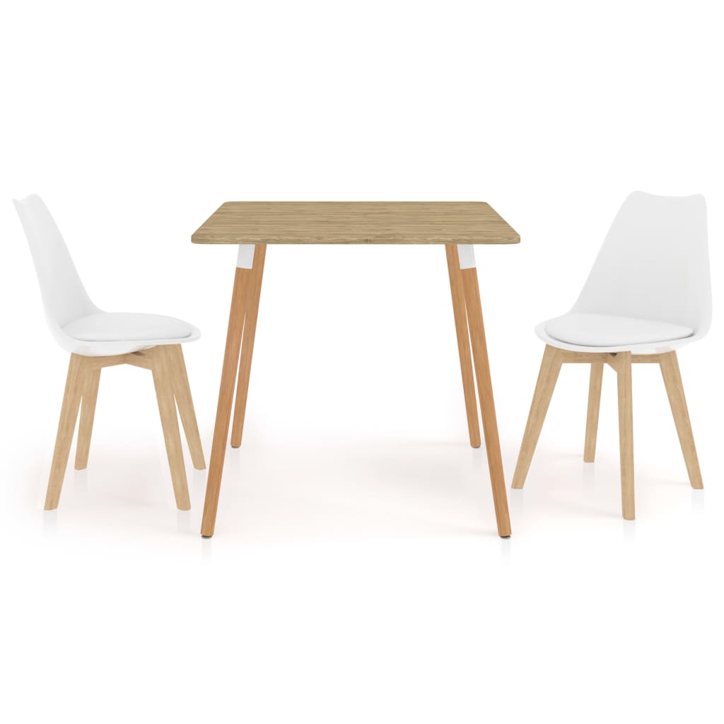 Set de masa de bucatarie cu 2 scaune cu sezut tapitat, vidaXL, Piele artificiala, 80 x 80 x 75 cm, Alb