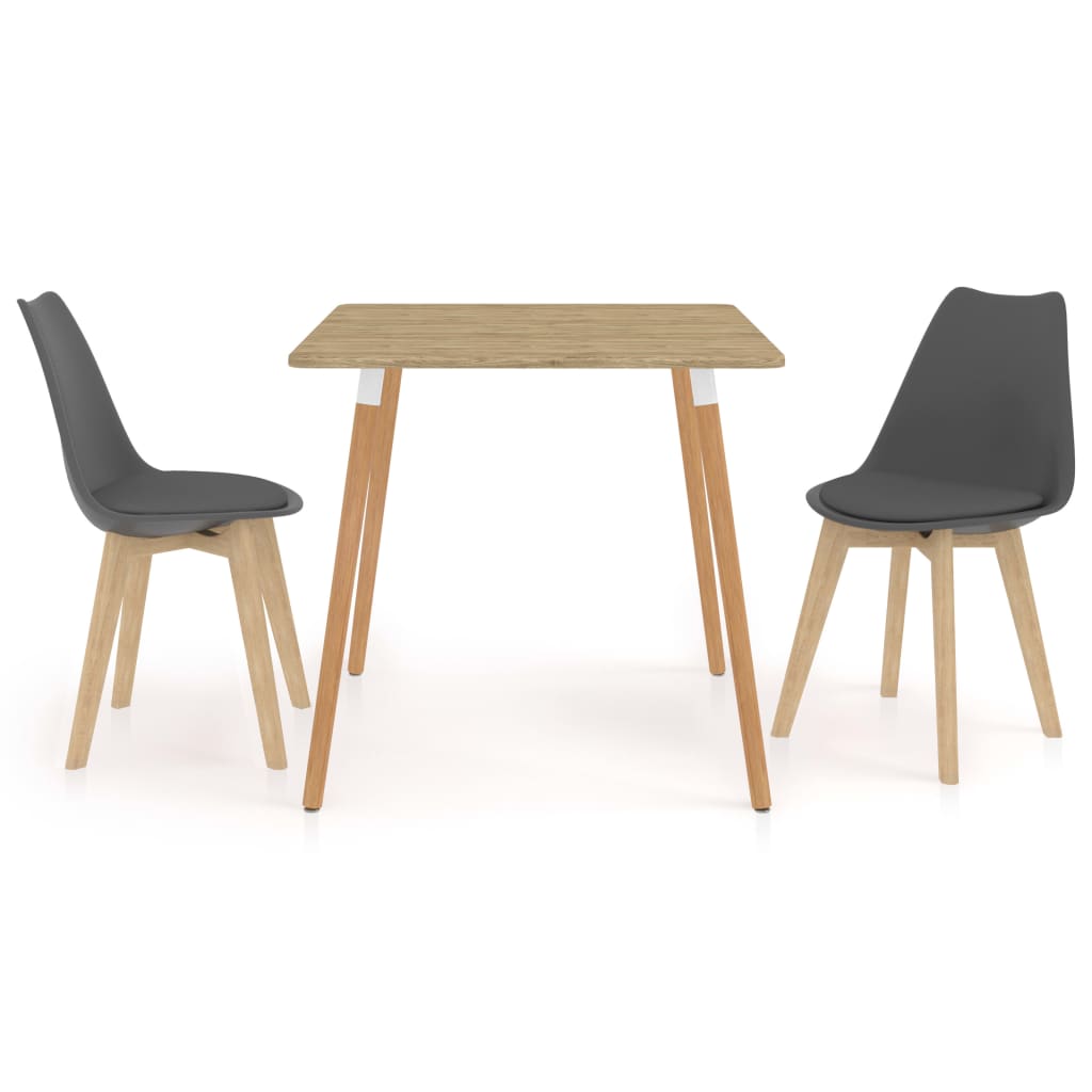 Set de masa de bucatarie cu 2 scaune cu sezut tapitat, vidaXL, Piele artificiala, 80 x 80 x 75 cm, Gri