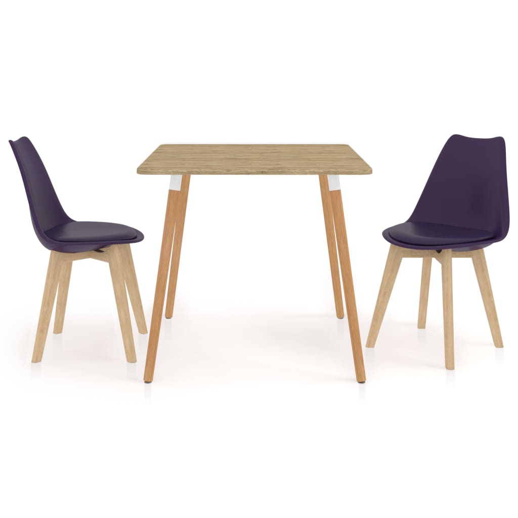 Set de masa de bucatarie cu 2 scaune cu sezut tapitat, vidaXL, Piele artificiala, 80 x 80 x 75cm, Mov