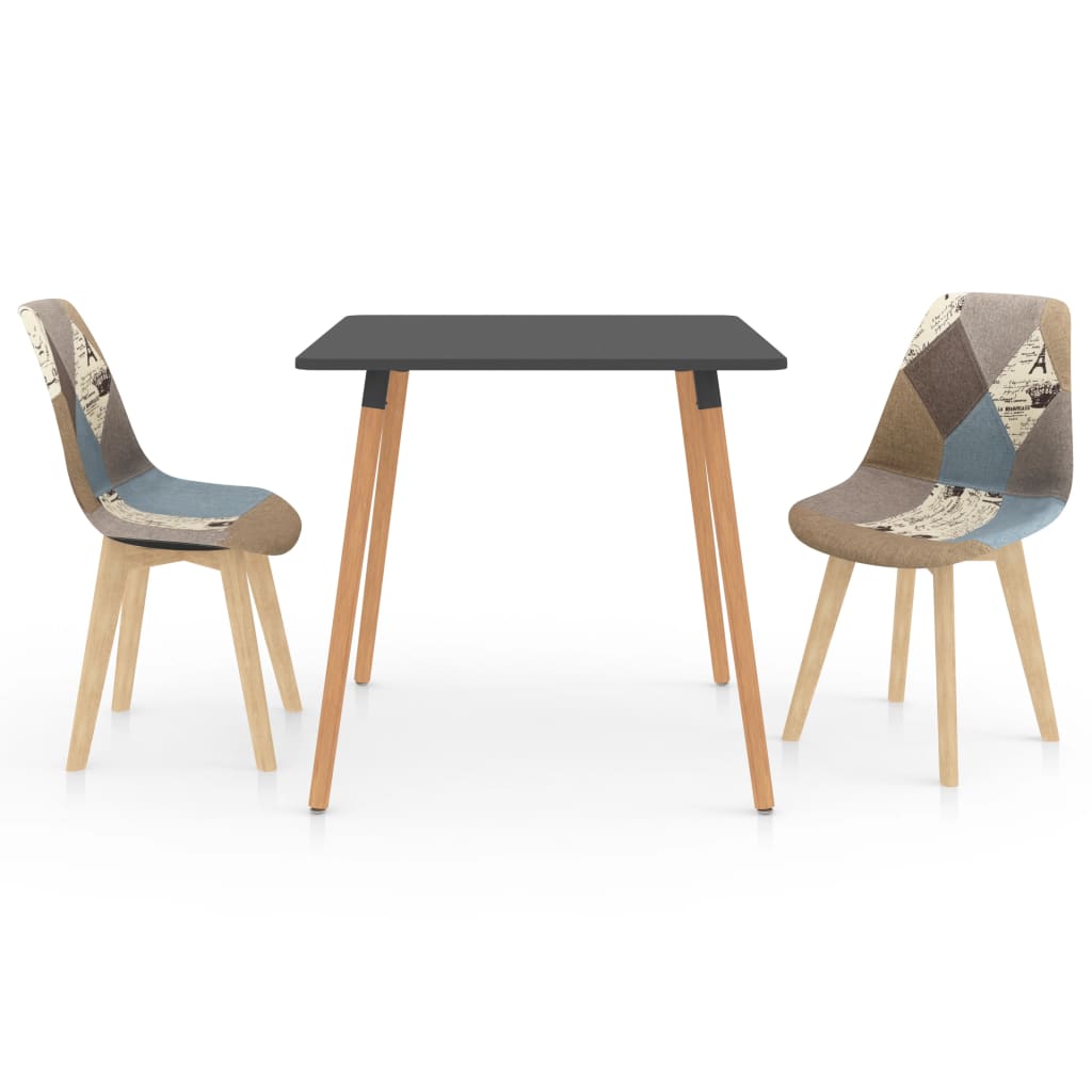 Set de masa de bucatarie cu blat gri si 2 scaune cu model tapitate, vidaXL, Tesatura, 80 x 80 x 75cm, Gri/Albastru