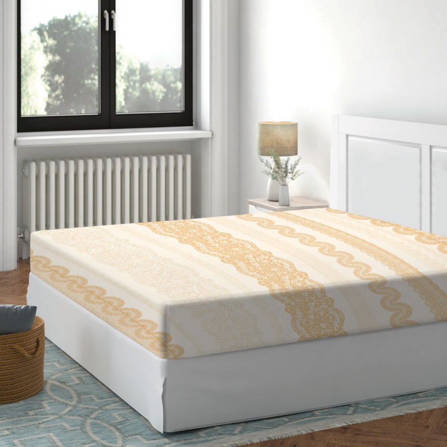 Cearceaf de pat cu elastic bumbac 100%,160x200cm, Deluxe Pucioasa, Dantel Crem