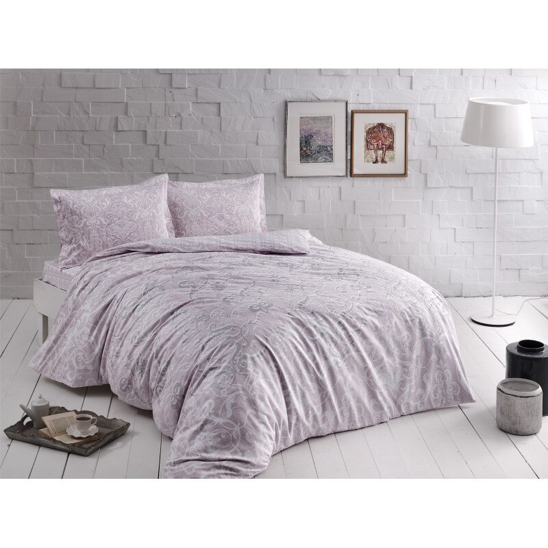 Lenjerie de pat dublu bumbac 100% satinat, 4 piese, TAC, Castillo Lila
