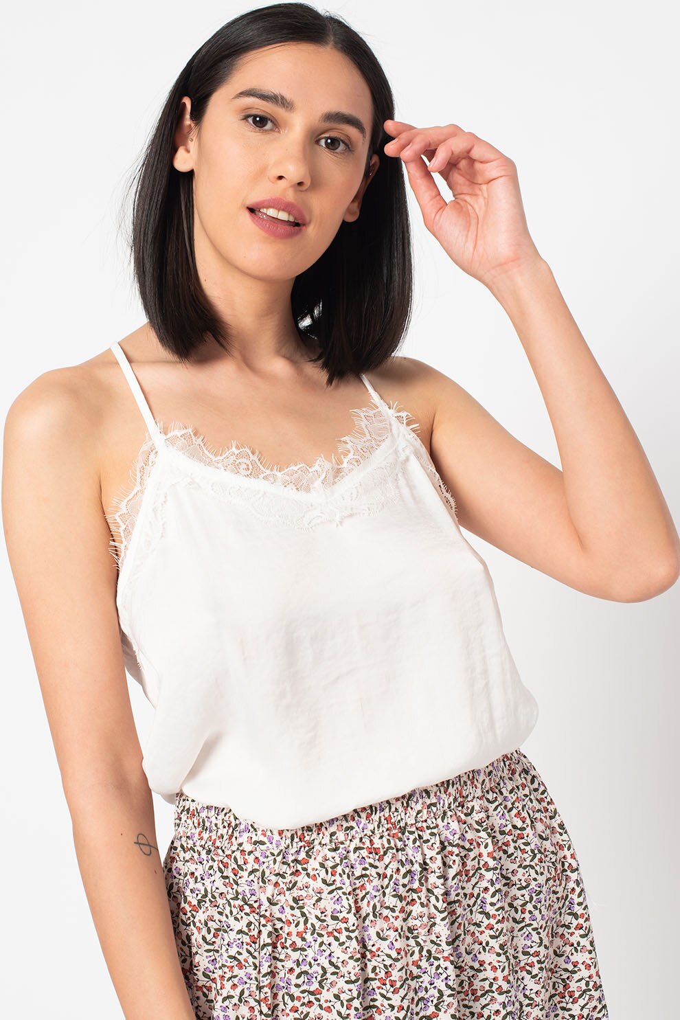 JdY, Top cu aplicatii din dantela, Alb, 2XL