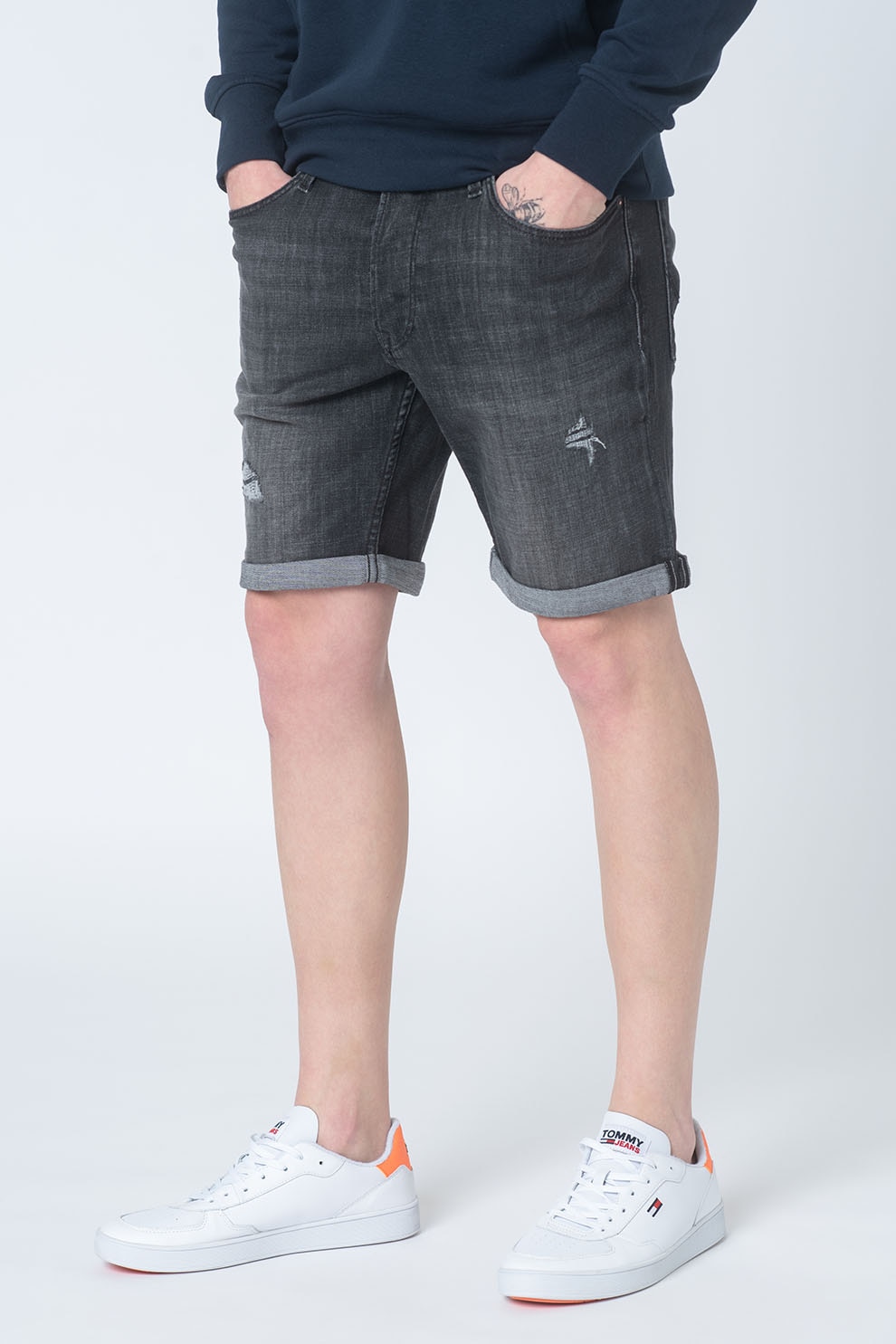 Jack&Jones, Bermude din denim Rick, Gri inchis, S