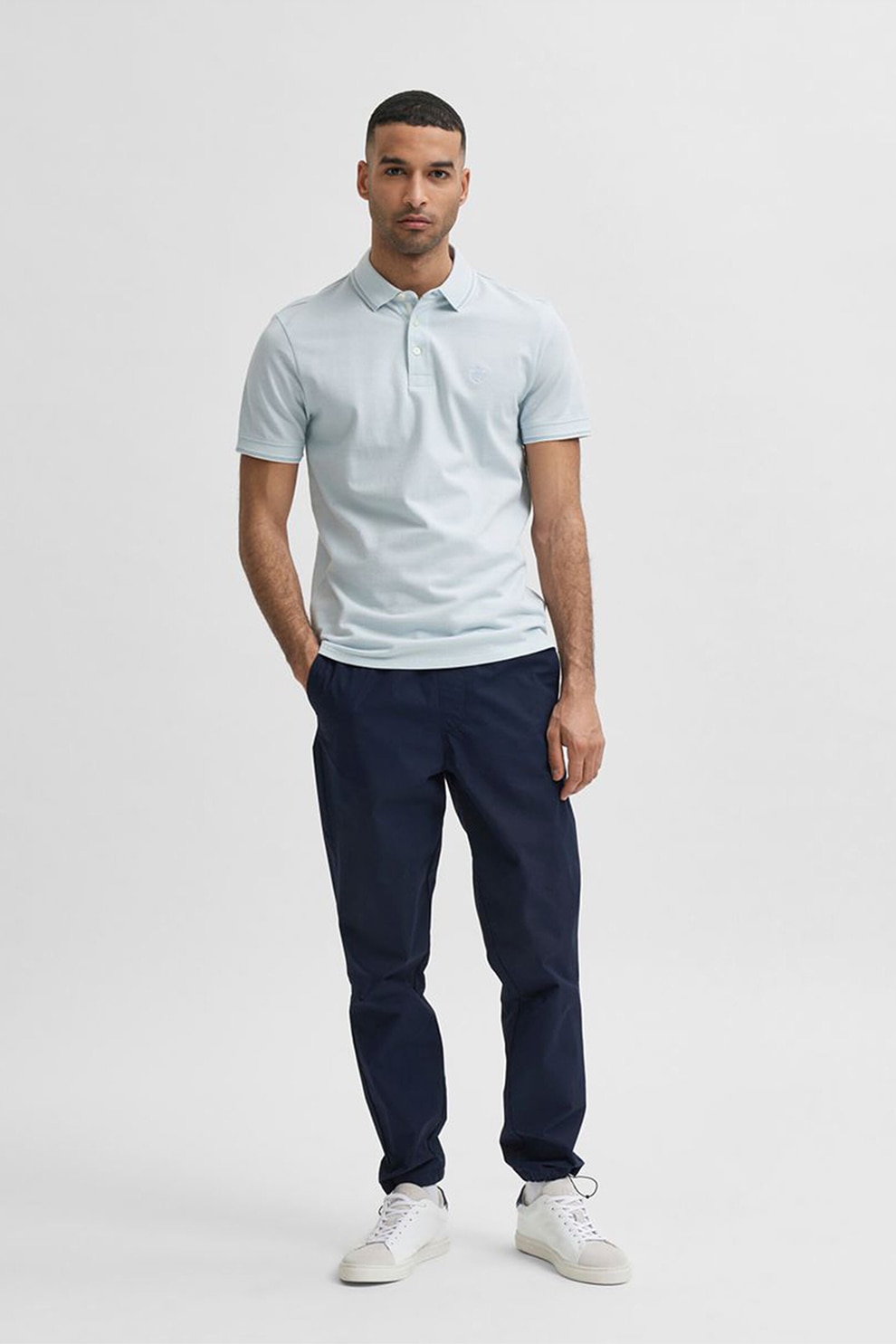 Selected Homme, Tricou polo din bumbac organic pique, Albastru pastel