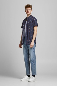 Jack&Jones, Camasa relaxed fit cu imprimeu, Bleumarin/Oranj/Alb Jack&Jones, Camasa relaxed fit cu imprimeu, Bleumarin/Oranj/Alb