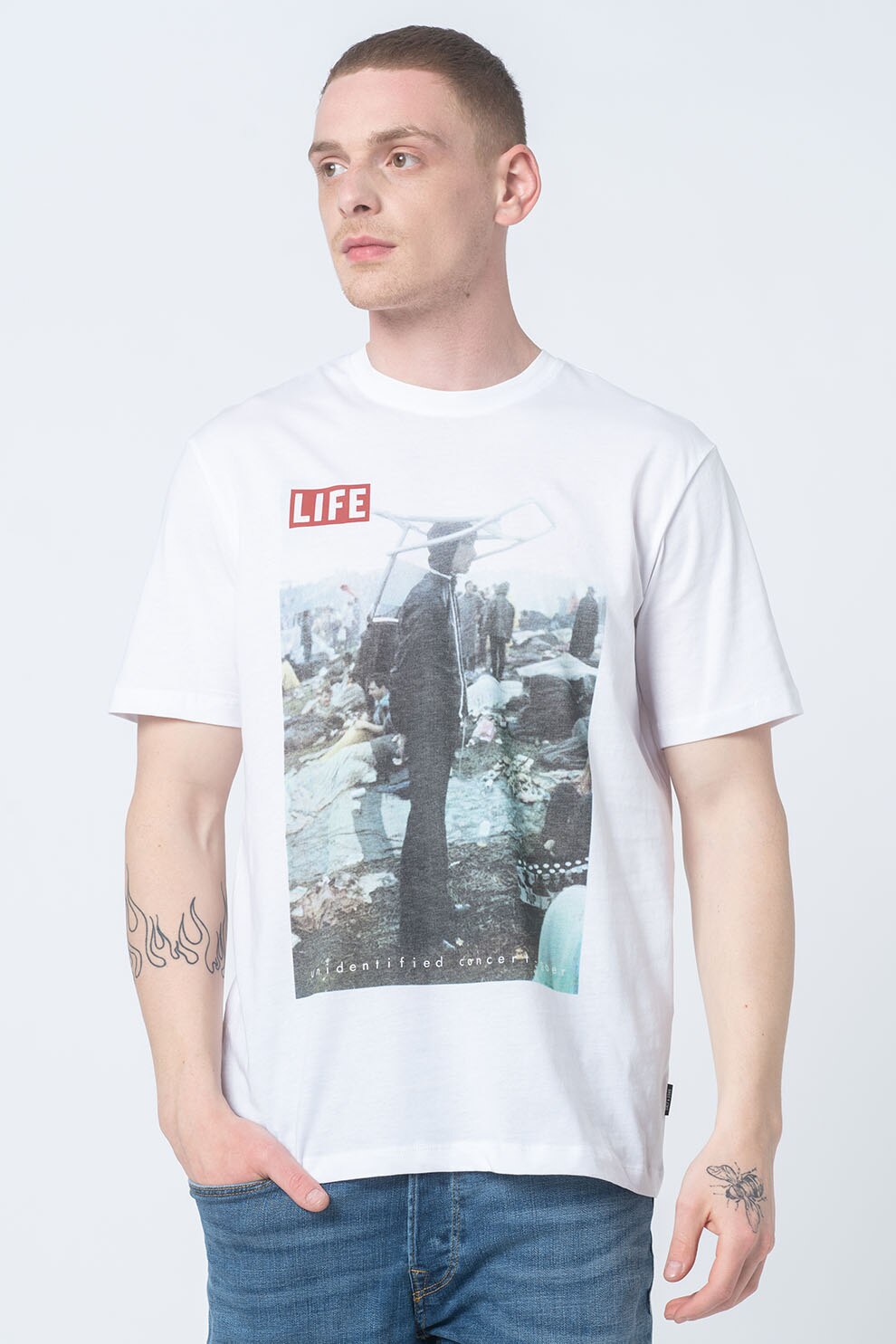 Only & Sons, Tricou regular fit din bumbac organic Life, Alb/Albastru