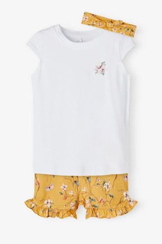 NAME IT, Set de haine din amestec de bumbac organic- 3 piese, imprimeu floral, Ocru/Alb, Ocru/Alb NAME IT, Set de haine din amestec de bumbac organic- 3 piese, imprimeu floral, Ocru/Alb, Ocru/Alb