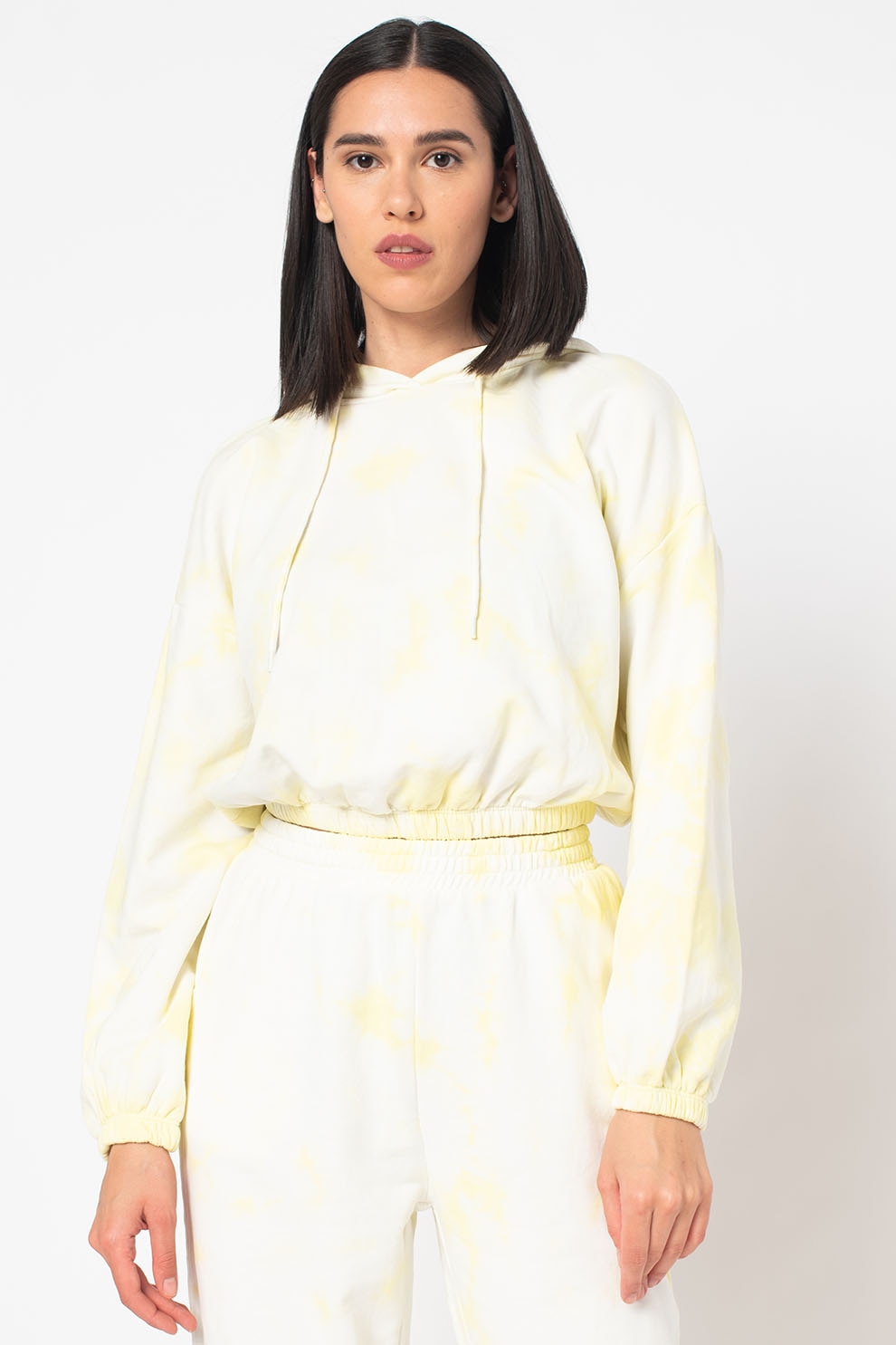 Only, Hanorac cu snur de ajustare si aspect tie-dye Hella, Alb/Verde pal