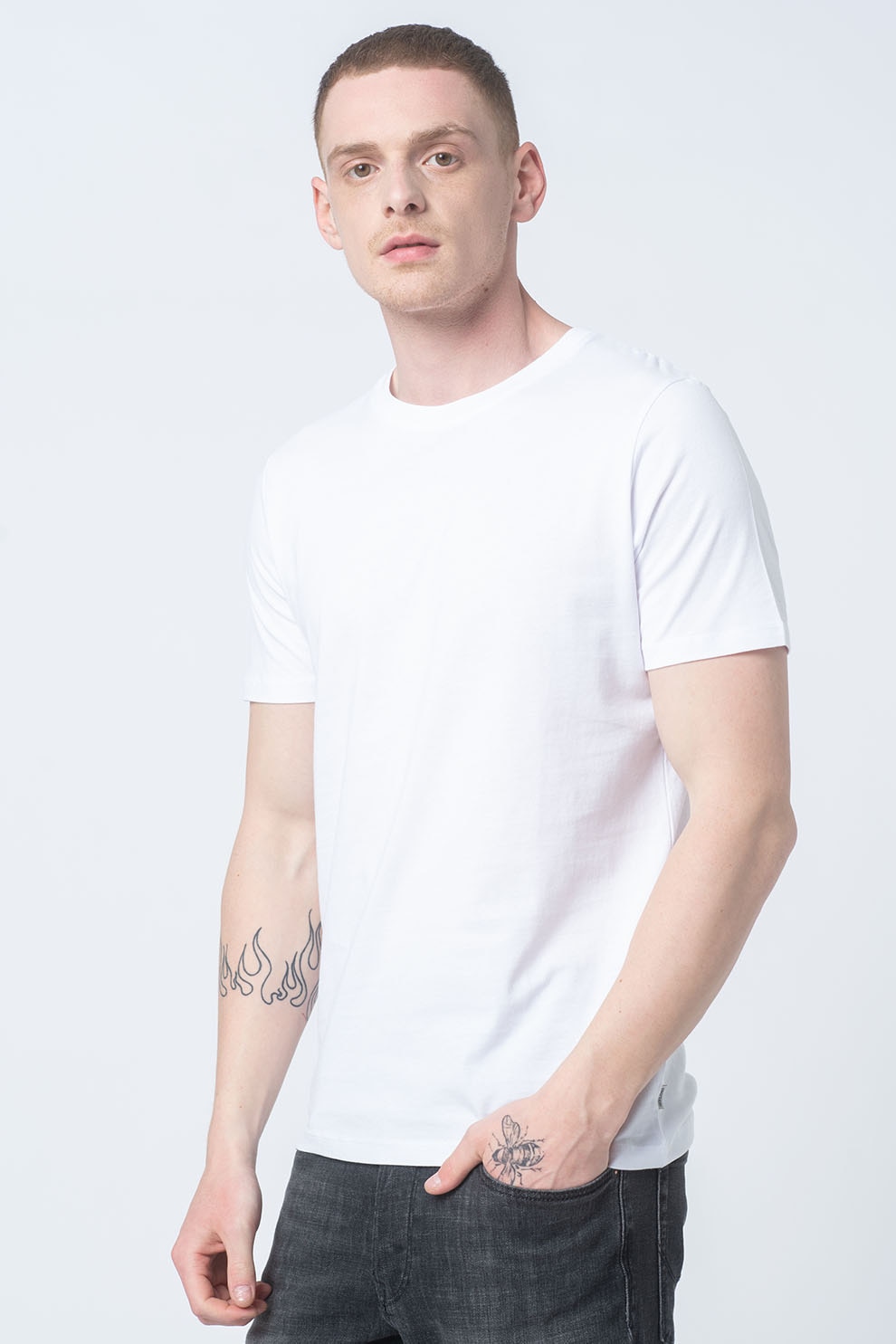 Jack & Jones, Set de tricouri din bumbac organic - 5 piese, Alb/Negru/Bleumarin, L