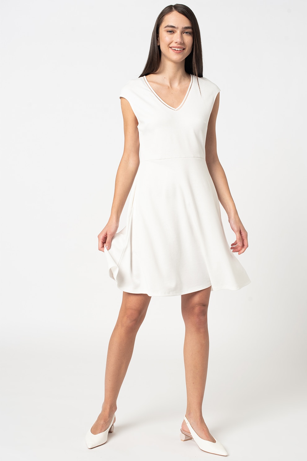 Vila, Rochie evazata cu decolteu in V Vitinny, Alb