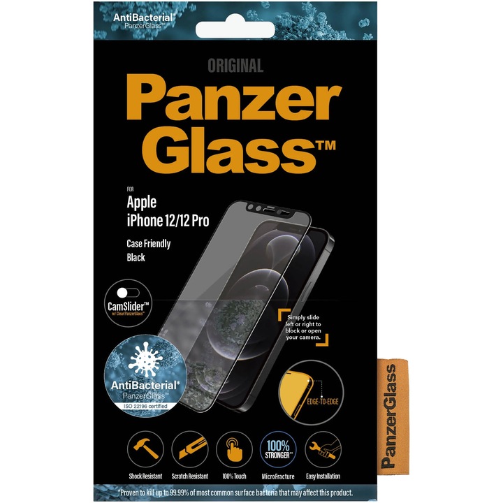 PanzerGlass üveg védőfólia Apple iPhone 12/12 Pro telefonhoz - CamSlider, átlátszó / fekete keret