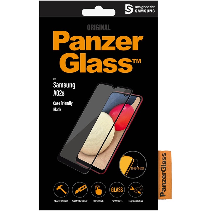 PanzerGlass üveg védőfólia Samsung Galaxy A02s-hez, átlátszó / fekete keret