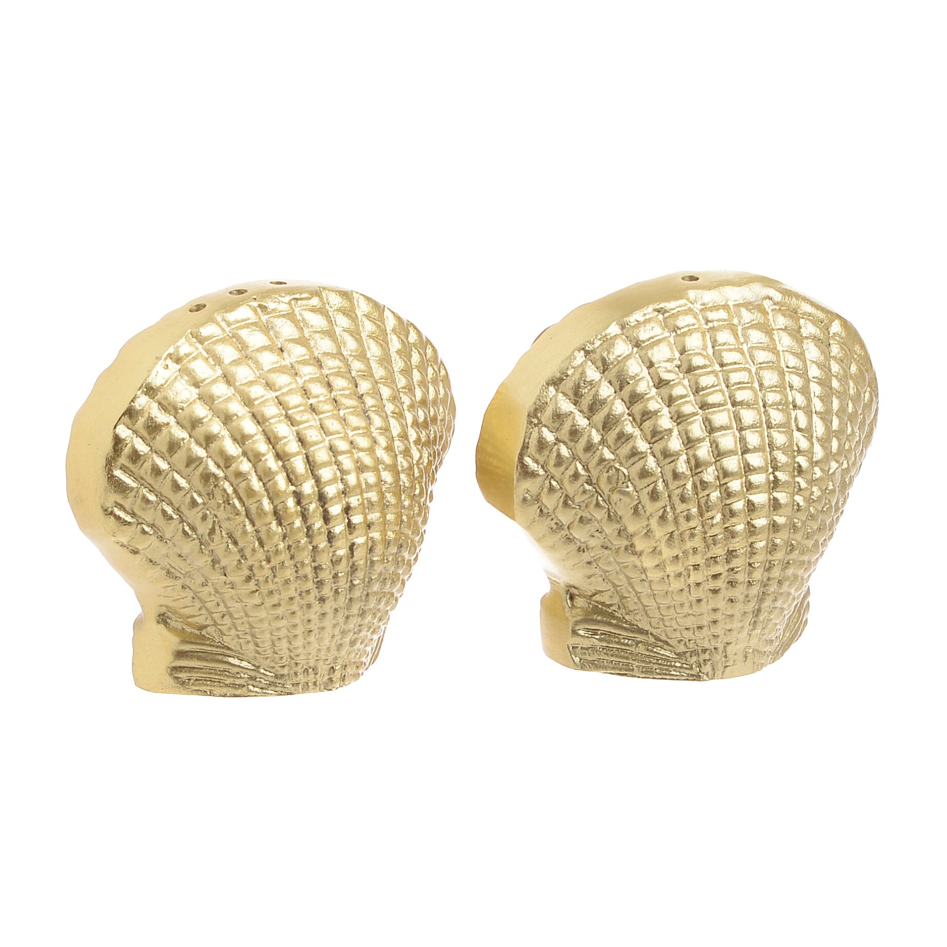 Set Solnita, Sare si Piper, 2 piese, forma Scoica, Otel, culoare Aurie, 5cm x 6cm